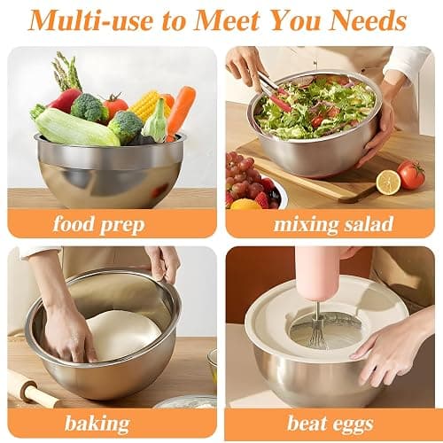 Winproper Mixing Bowls with Lids Set, 6 PCS Stainless Steel Mixing Bowls with 3 Grater Attachments, Kitchen Food Storage Organizers Nesting Mixing Bowl, Large Size 4.5, 3.5, 2.1, 1.5, 1.1, 0.7QT thumbnail 5