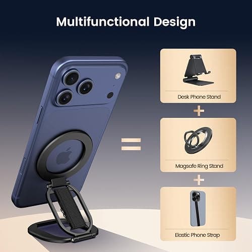 GMETINK Foldable Double Sided Ring Magnetic Phone Grip & Kickstand, Finger Loop Strap Phone Ring Holder Compatible with MagSafe iPhone 17/16/15/14/13/12 Series and MagSafe Cases(Black) thumbnail 3