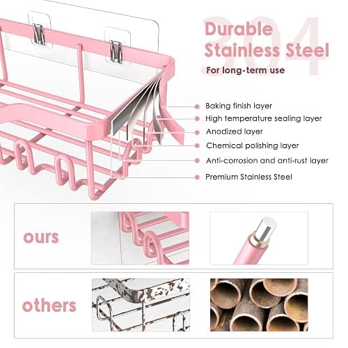 NESOMI Shower Caddy Adhesive Shower Organizer 7-Pack, Rustproof Stainless Steel Bathroom Shelves, Large Capacity No-Drill Rack Storage Accessories with Soap Dish Toothbrush Holder Hooks thumbnail 3
