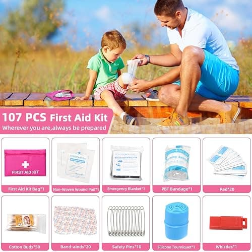 VEIYIE Roadside Emergency Car Kit for Vehicles, Pink Car First Aid Kit Emergency Kit with Jumper Cables, Car Safety Kits, Tow Strap, Tool Kit, Road Trip Assistance for Men, Women, New Driver Gifts thumbnail 5