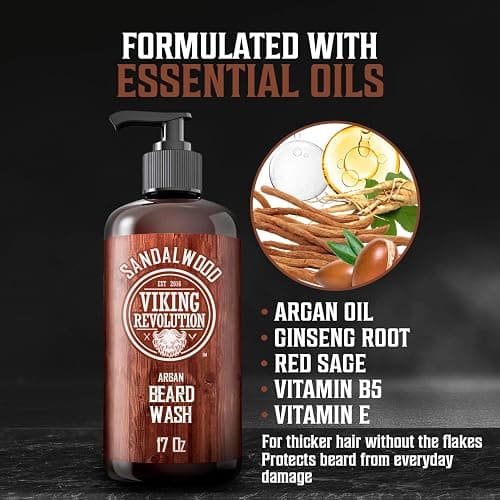 Viking Revolution Beard Wash Shampoo w/Argan & Jojoba Oils - Softens & Strengthens - Sandalwood Scent - 17 oz Shampoo thumbnail 3