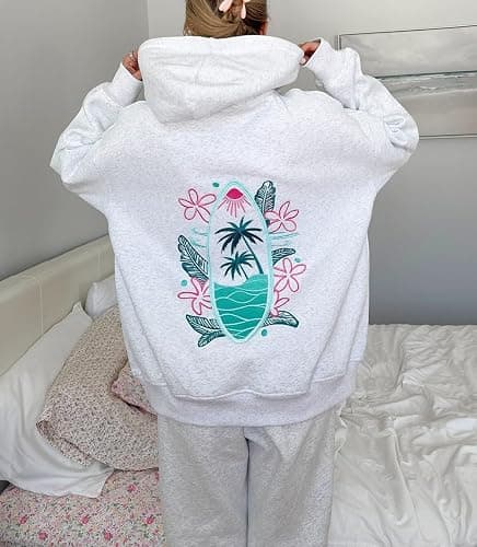 ROAONOCOMO Women Y2K Embroidered Hoodie Floral Graphic Oversized Pullover Hoodie Cute Animal Pocket Hooded Sweatshirts thumbnail 5