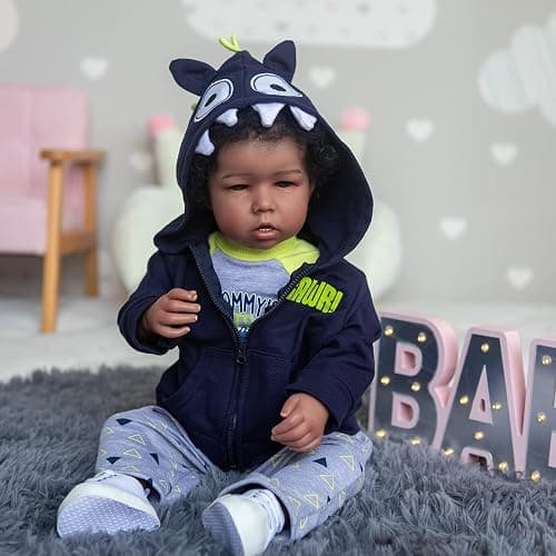 iCradle Reborn Baby Dolls Boy Black Biracial African American Realistic Newborn Baby Dolls Lifelike Ethnic Silicone Reborn Toddler Doll Toy Accessories Gift for Collection & Kids Age 3+ thumbnail 3