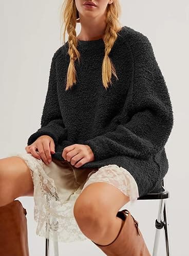 Beaully Women's Oversized Long Sleeve Crewneck Fuzzy Knit Warm Sweaters 2025 Fall Pullover Sweater Tops thumbnail 4