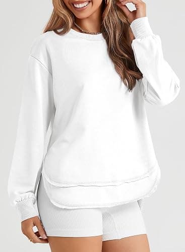 EVALESS Sweatshirt for Women Crewneck Long Sleeve Side Split Tops Casual Solid Color Loose Pullover Shirts 2025 Clothes thumbnail 4