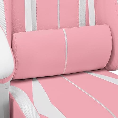 HOFFREE Pink Gaming Chair with Speakers and Led Lights Massage Video Game Chair with Footrest Reclining Computer Gaming Chair for Girls - Pink thumbnail 5
