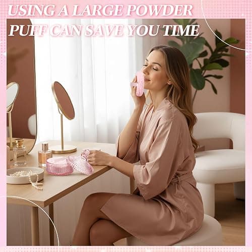 Ferrochef Extra Large Body Powder Puff and Container, 5.5'' Crystal Container with 5.3'' Oversize Dust Powder Puff Washable Reusable Face Body Glitter Wet Dry Makeup Gift(Pink) thumbnail 4