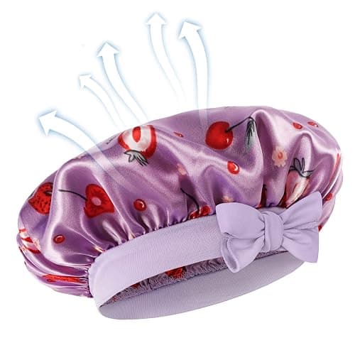 WEIPAO Kids Satin Bonnet - 3 Packs Baby Bonnet for Curly Hair Silk Sleep Cap with Adjustable Elasticated Soft Band for Child Toddler Baby - Purple+Light Pink+Yellow thumbnail 2