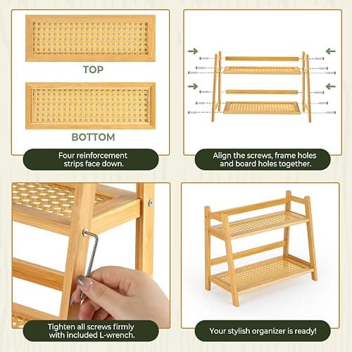 ANBOXIT Rattan-Look Matcha Station Organizer, Countertop Bamboo Tea & Coffee Accessories Station Organizer, 2 Tier Mug Holder Display Stand for Kitchen Condiment, Home, Office thumbnail 6