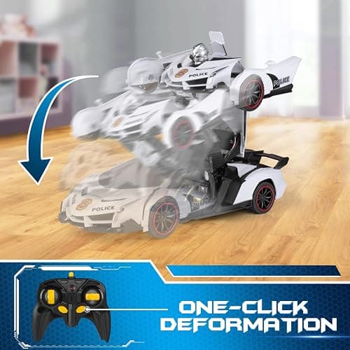 FDJ Remote Control Car - Transform Toys Car Robot, One Button Deformation to Robot with Flashing Light, 2.4Ghz 1:18 Scale Transforming Police Car Kids Toys with 360 Degree Rotating, Girls Boys Toys thumbnail 5