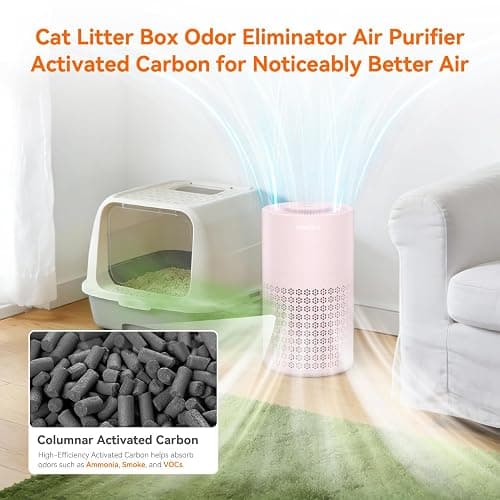 AIRROMI Air Purifier for Bedroom with HEPA 3-in-1 Filter, Pet Air Purifier for Home Cat Pee Smell, Covers Upto 990 Ft², Quiet 360° intake Air Cleaner for pet hair,allergies,Dust,Smoke A2001 Pink thumbnail 4