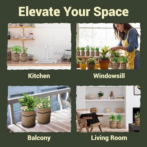10 Herb Garden Planter Indoor Kit, 44pcs Complete Kitchen Herb Starter Set Including Burlap Pots, Markers, Soil Discs, Gardening Tools, Unique Easter/Birthday/Christmas Gift Ideas for Women, Mom thumbnail 5