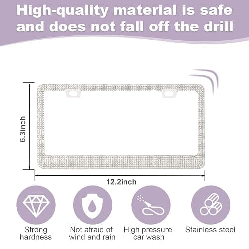 QUANQIUFEI Bling License Plate Frames for Women, Sparkly Rhinestone Diamond Car Accessories with Glitter Crystal Caps (1 Pack White) thumbnail 2