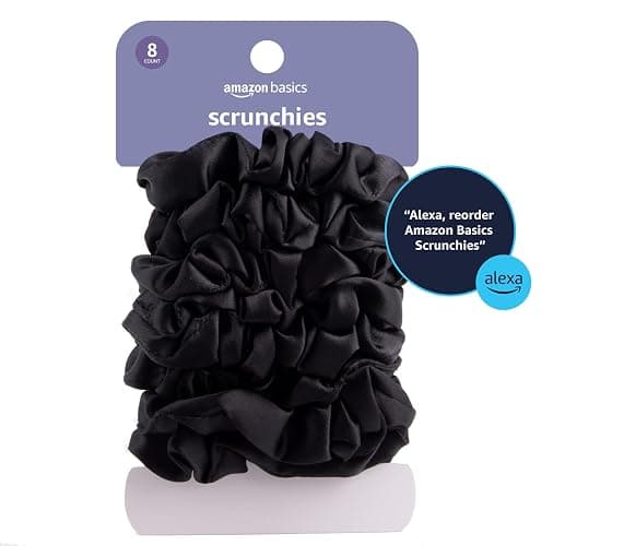 Amazon Basics Satin Scrunchies Black Hair Ties, Pack of 8 thumbnail 6