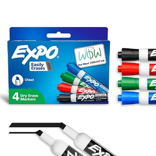 EXPO Dry Erase Markers, Low Odor Ink, Assorted Colors, Chisel Tip, 4 Count - Whiteboard, Calendar, Organization, Essential Supplies for Office, School, Classroom, Teachers - Image 1