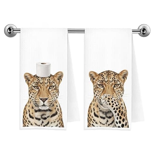 Trenstise Funny Leopard Bathroom Decor Hand Towels - Leopard Towels for Bathroom,Humorous Toilet Paper Cheetah Decorative Hand Towels for Bathroom Washroom Restroom, 16x24 Inch Set of 2 - Image 1