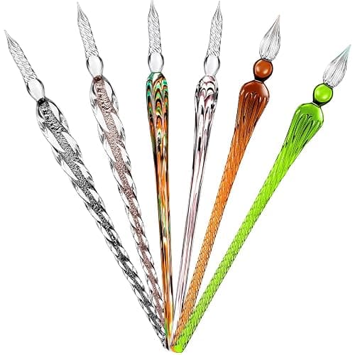 Zonon 6 Pcs Handmade Glass Dip Pen Crystal Glass Signature Pen Calligraphy Glass Pen Dip Ink Pen Borosilicate Present Pen for Writing Drawing Signatures (Vintage Color,Fresh Style) - Image 1