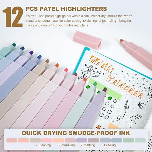 GUGUKUKU 58 PCS Aesthetic School Supplies with Cute Pencil Case,12 Pastel Highlighters, 5 Gel Pens Black Ink，9 Mechanical Pencils for，Student Stationary，CollegeEssentials Gifts (Blue) thumbnail 7