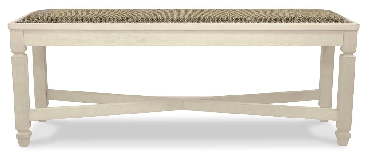 Signature Design by Ashley Bolanburg Casual French Country Upholstered Dining Room Bench with Nailhead Trim, Heavy Woven Fabric, Wood, Antique White & Tan thumbnail 7