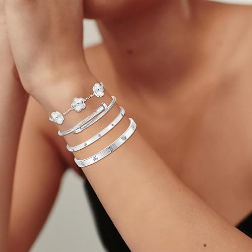 ISELBDR 18K Gold Bracelets for Women - Stackable Clover & Nail Love Bangle Set - Non-Tarnish Stainless Steel Jewelry Gift for Valentine's, Mother's Day & Christmas thumbnail 2