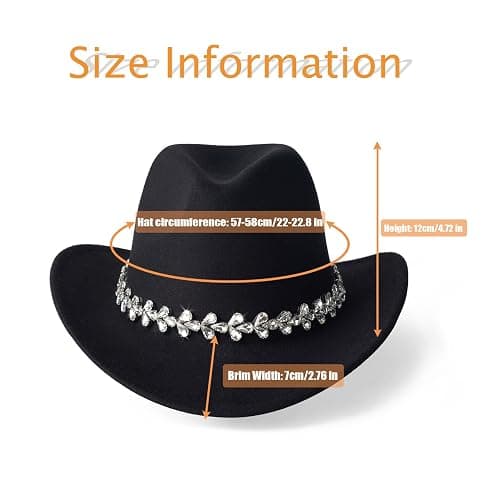 EOGIMI Glitter Rhinestones Cowboy Hats for Women Wide Brim Felt Western Cowgirl Hat with Bling Diamond Band thumbnail 4