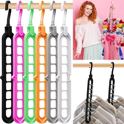 Closet Organizers and Storage,College Dorm Room Essentials, Multifunctional Organizer Magic Space Saving Hangers with 9 Holes Storage Organization for Wardrobe Closet Heavy Clothes - Multicolor - 4 Pack thumbnail 8