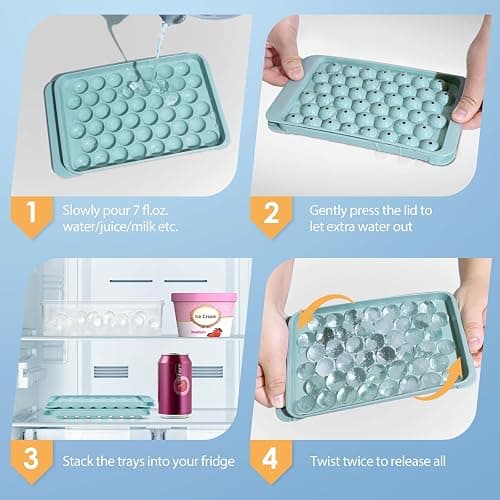 WIBIMEN Ice Cube Tray with Lid and Bin - Round Ice Trays for Freezer with Lid - Ice Cube Trays for Freezer with Ice Container (0.8"-2PACK Blue) thumbnail 4
