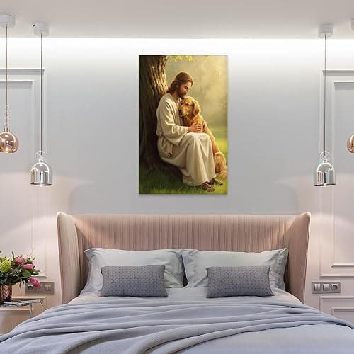 Jesus Art Poster Jesus Hugging Golden Retriever Home Decor Poster Wall Art Hanging Picture Print Bedroom Decorative Painting Posters Room Aesthetic 12x18inch(30x45cm) thumbnail 8