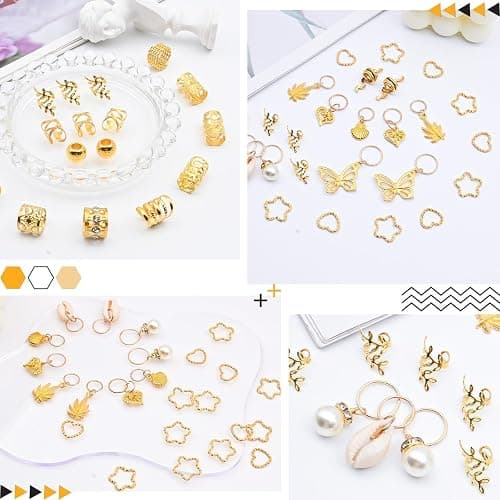 236PCS Gold Hair Accessories Set: Jewelry, Charms, Rings and Cuffs for Braids, Dreadlocks, Loc Styles and Rave Hair Styling thumbnail 4