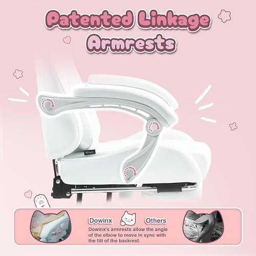 Dowinx Gaming Chair with Cat Ears and Massage Lumbar Support, Ergonomic Computer Chair with Footrest and Headrest, Comfortable Reclining Game Chair 290lbs for Adults, White thumbnail 7