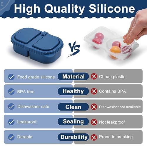 LOROTOCO 3 Pack Silicone Reusable Snack Containers with Lids - 8 oz Double Compartment Snackle Box for Kids & Adults, BPA-Free & Leakproof, Small for Dressing, Snacks, School, Office, Picnic thumbnail 3