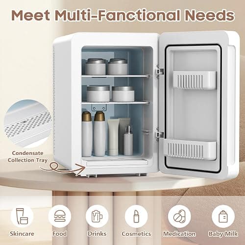Kikihuose 20L Skincare Fridge with Mirror & LED Lighting, 3-Mode Dimmable, Cooler & Warmer with Drip Tray for Makeup, Cosmetic, Beauty, Mini Beauty Fridge for Bedroom, Vanity, Car & Home Use thumbnail 7