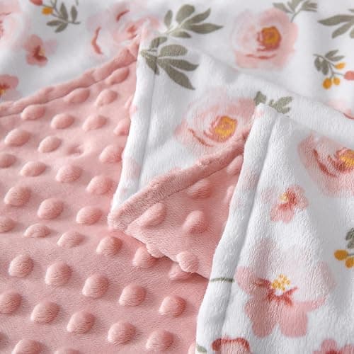 DaysU Silky Micro Soft Plush Baby Blankets for Girls with Print Floral Pattern and Soothing Raised Dots, Double Layer Bed Throws for Baby Crib, Blossom, Pink, 30x40 Inches thumbnail 4