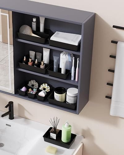 BiuLeon 25 PCS Plastic Drawer Organizers Set, 4-Sizes Vanity and Makeup Organizer, Desk and bathroom Drawer Organizer Trays, Organizers and Storage for Makeup, Jewelry, Gadgets, Utensils (Black) thumbnail 2