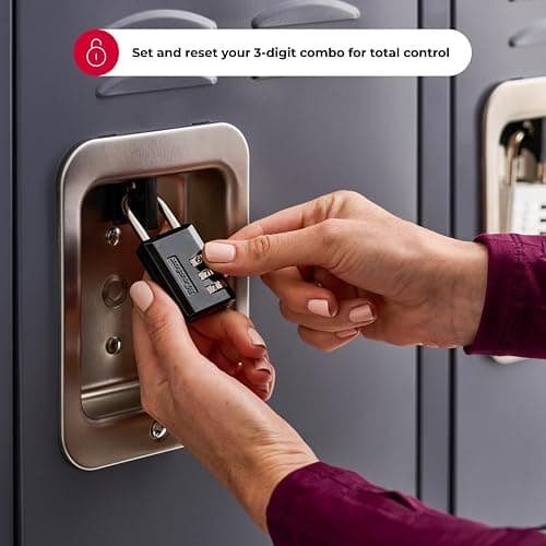 Master Lock Black Combination Padlock, Indoor Gym Locker Lock with Customizable 3-Digit Code for Luggage, Backpacks, Cabinets, 647D thumbnail 3
