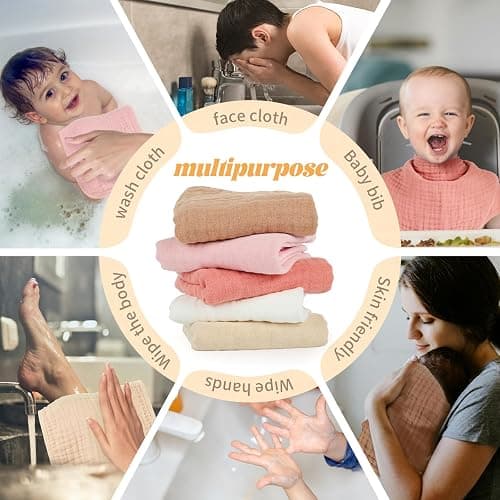 MIGIOL Baby Burp Cloths 100% Cotton Newborn Muslin Burp Cloths 10x20 inches Baby Essentials Pink & Coffee 5-Pack thumbnail 4