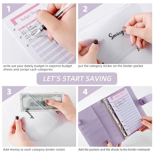 NICOOTHBudget Binder Cash Envelopes A6 Money Saving Binder with Zipper envelopes (Purple) thumbnail 6
