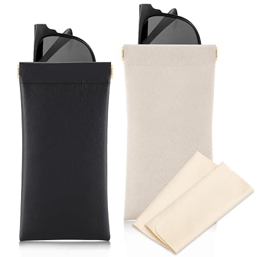 Sightor Sunglass Case, 2 Pcs Soft Eyeglass Cases for Women Portable Squeeze Top Leather Glasses Pouch - Image 1