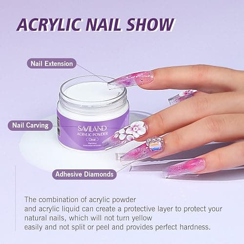 SAVILAND Acrylic Nail Kit Starter Set: Clear Acrylic Powder and Liquid Set With Brush, Forms, Tools for Extension, DIY Home Salon Application - Nail Kit for Beginners with Everything thumbnail 6