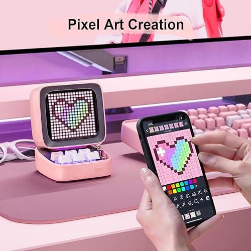 Divoom Ditoo Retro Pixel Art Game Bluetooth Speaker with 16X16 LED App Controlled Front Screen (Pink) - Pink thumbnail 3