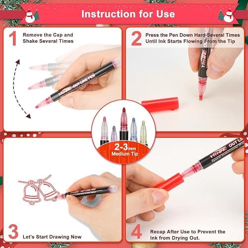YITHINC Glitter Pens Outline Marker Pen, Stocking Fillers Kids, Arts and Crafts for Kids, Teenage Girls Gift, 12 Sparkle Metallic Colouring Pens, Christmas Gifts for 4-14 Year Old Girls thumbnail 2