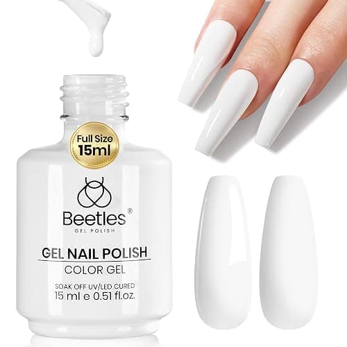 Beetles White Gel Nail Polish - 15ml Full Size White Color French UV Nail Polish Soak Off Nails Art Manicure Salon DIY French Nails Design Home Snowdrop Colorful Bottle Gel - Image 1
