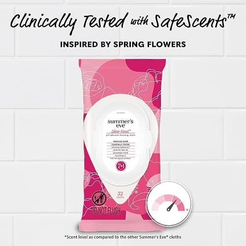 Summer's Eve Sheer Floral Feminine Wipes, Gentle pH-Balanced Formula Helps Control Vaginal Odor, Resealable Pack, 32 Wipes, Pack of 4 thumbnail 4