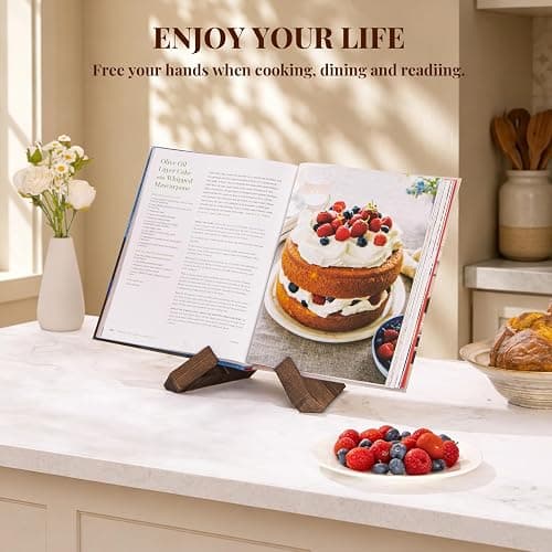 PUERSI Cookbook Stand for Kitchen, Recipe Book Holder for Kitchen Counter, Wooden Cookbook Holder, Rustic Cook Book Holder Stand - Rustic Brown - 1 Set thumbnail 4