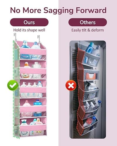 ULG 1 Pack Over Door Organizer with 5 Large Pockets 10 Mesh Side Pockets, 44 lbs Weight Capacity Hanging Storage Organizer with Clear Window Kids Toys, Shoes, Diapers, Pink thumbnail 6