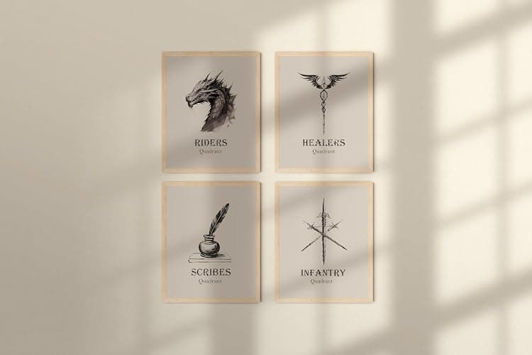 TwoDays 4th Wing Bookish Merch Room Decor, War College Four Quadrants Inspired Wall Art Prints for Fans Gifts, Fantasy Book Merchandise Posters. (8" X 10", Set of 4, UNFRAMED) - Fantasy - Unframed - 8x10 thumbnail 6