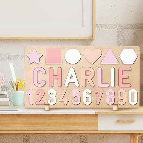 Personalized Name Puzzle for Kids, Custom Wooden Name Puzzles for Toddlers 1-3, 1st Birthday Gifts Girl Boy, Alphabet Number Puzzle with Engraved Text on Back, Baby Learning Toys thumbnail 8