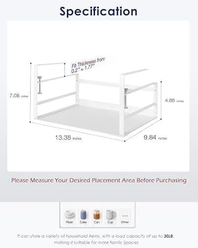 Nxconsu 2Pack Under Shelf Storage Basket Organizer Hanging Holder for Kitchen Cabinet Pantry Cupboard Closet Desk Bookshelf Organization Space Saver Heavy Duty Slide-in Adjustable Mounting Clamp White thumbnail 3