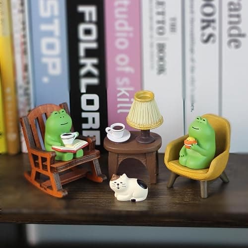 Refintural Miniature Frog Figurines Statue, Adorable Frog Collectibles for Desk and Bedroom Decor, Cute Frog Perfect Indoor Home Decorations and Gifts thumbnail 2