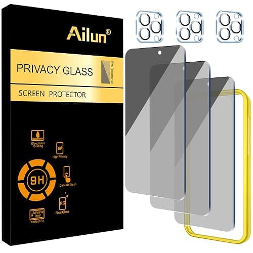 Ailun 3Pack Privacy Screen Protector for iPhone 15 Pro [6.1 inch]+3Pack Camera Lens Protector with Installation Frame,Dynamic Island Compatible,Anti Spy Private Tempered Glass[9H Hardness]-HD - Image 1